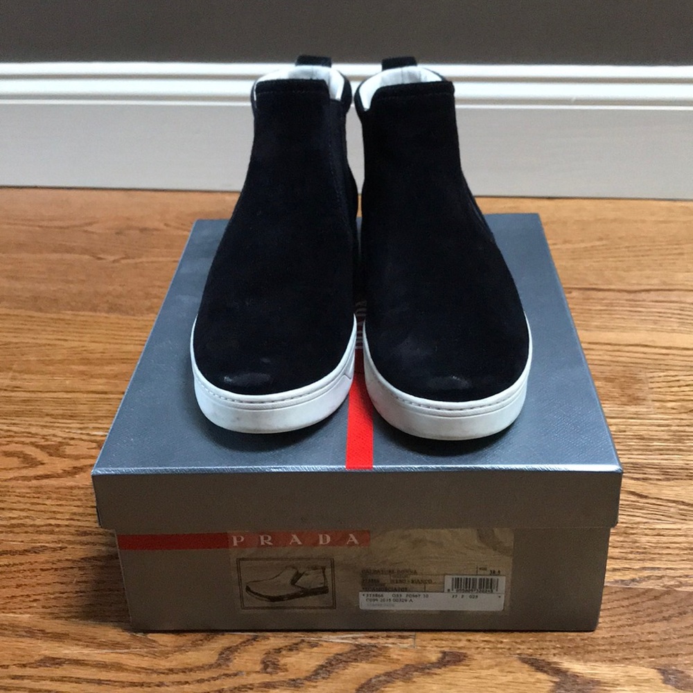 Prada black suede high top skate sneaker 38.5